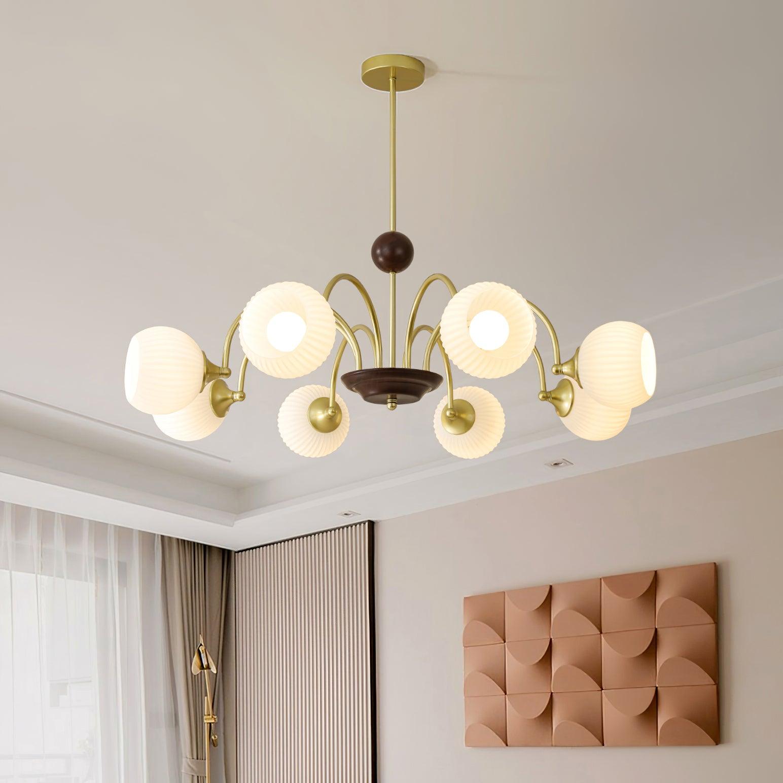 Sculptural Glass Ribbed Chandelier Chandelier