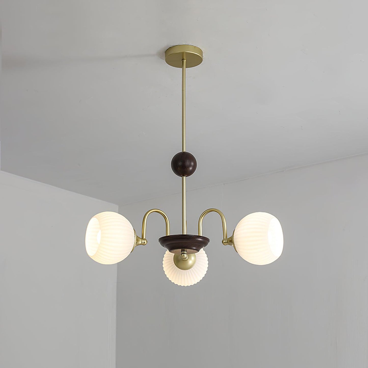 Sculptural Glass Ribbed Chandelier 3 heads ? 25.2″ x H 7.1″ / Dia 64cm x H 18cm / Gold Chandelier