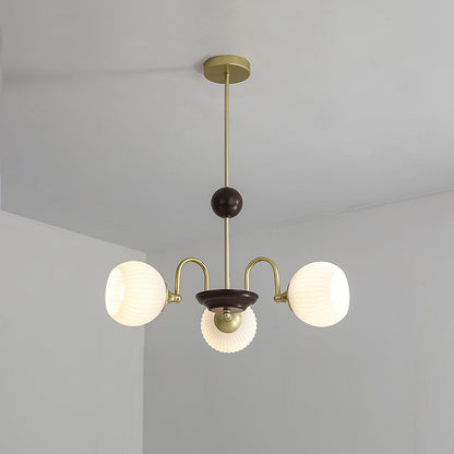 Sculptural Glass Ribbed Chandelier 3 heads ? 25.2″ x H 7.1″ / Dia 64cm x H 18cm / Gold Chandelier