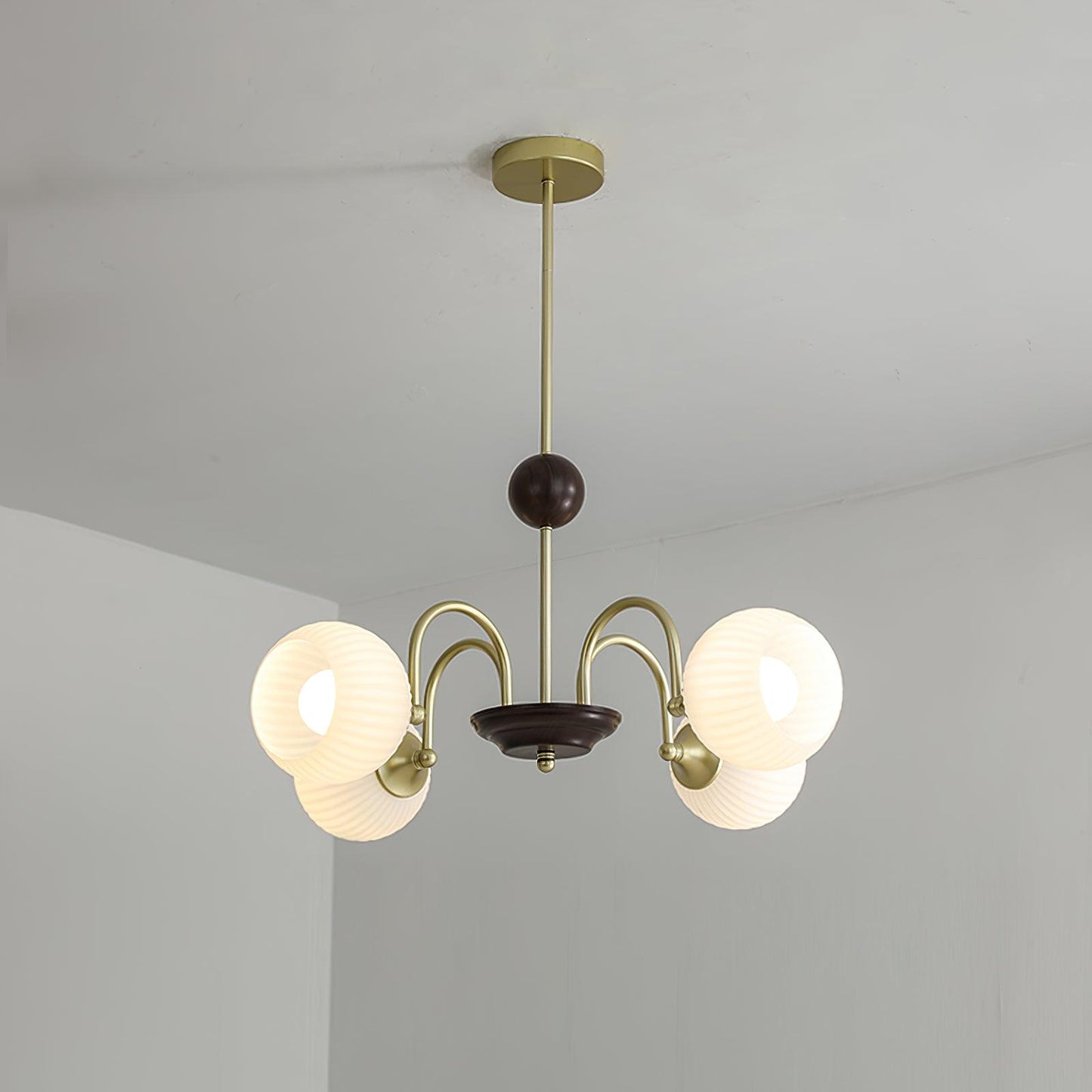Sculptural Glass Ribbed Chandelier 4 heads ? 27.6″ x H 9.4″ / Dia 70cm x H 24cm / Gold Chandelier