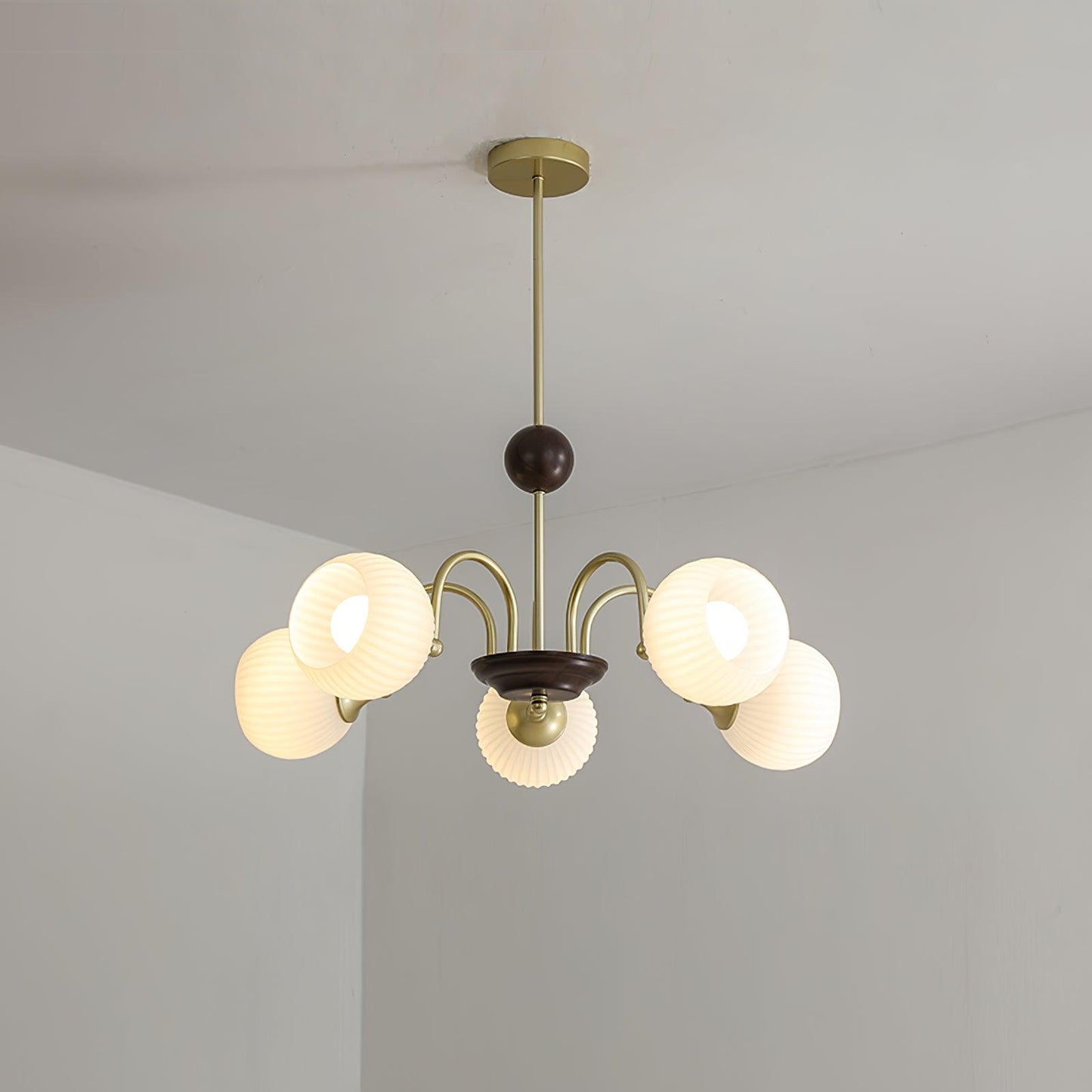 Sculptural Glass Ribbed Chandelier 5 heads ? 27.6″ x H 9.4″ / Dia 70cm x H 24cm / Gold Chandelier