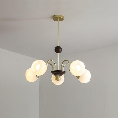 Sculptural Glass Ribbed Chandelier 5 heads ? 27.6″ x H 9.4″ / Dia 70cm x H 24cm / Gold Chandelier