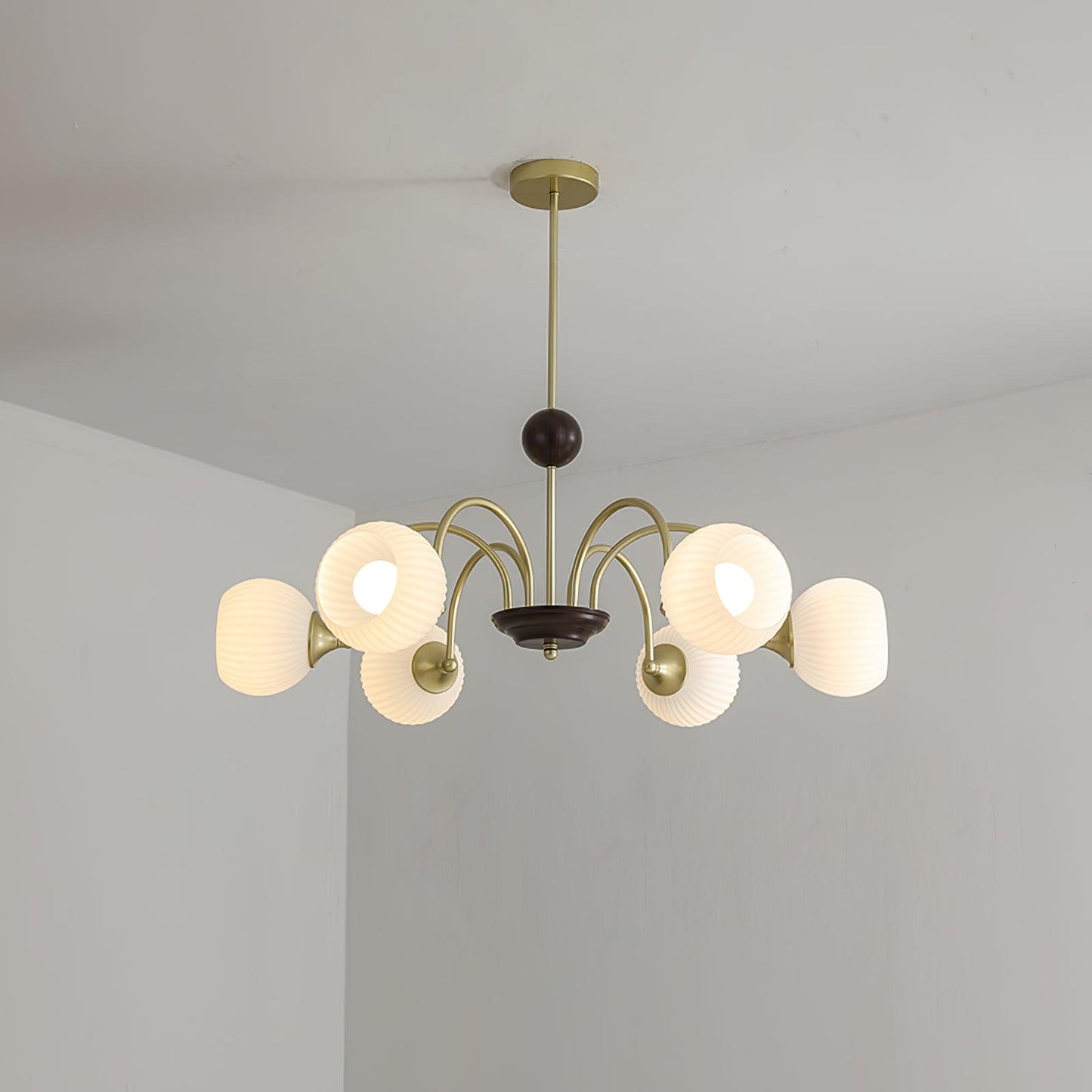Sculptural Glass Ribbed Chandelier 6 heads ? 33.5″ x H 9.4″ / Dia 85cm x H 24cm / Gold Chandelier