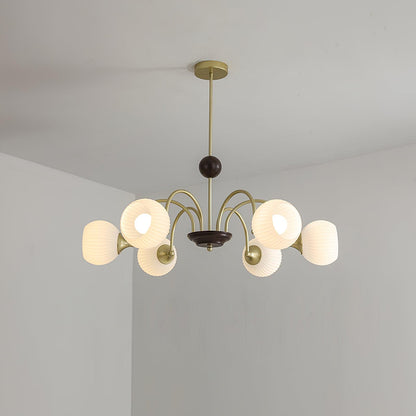 Sculptural Glass Ribbed Chandelier 6 heads ? 33.5″ x H 9.4″ / Dia 85cm x H 24cm / Gold Chandelier
