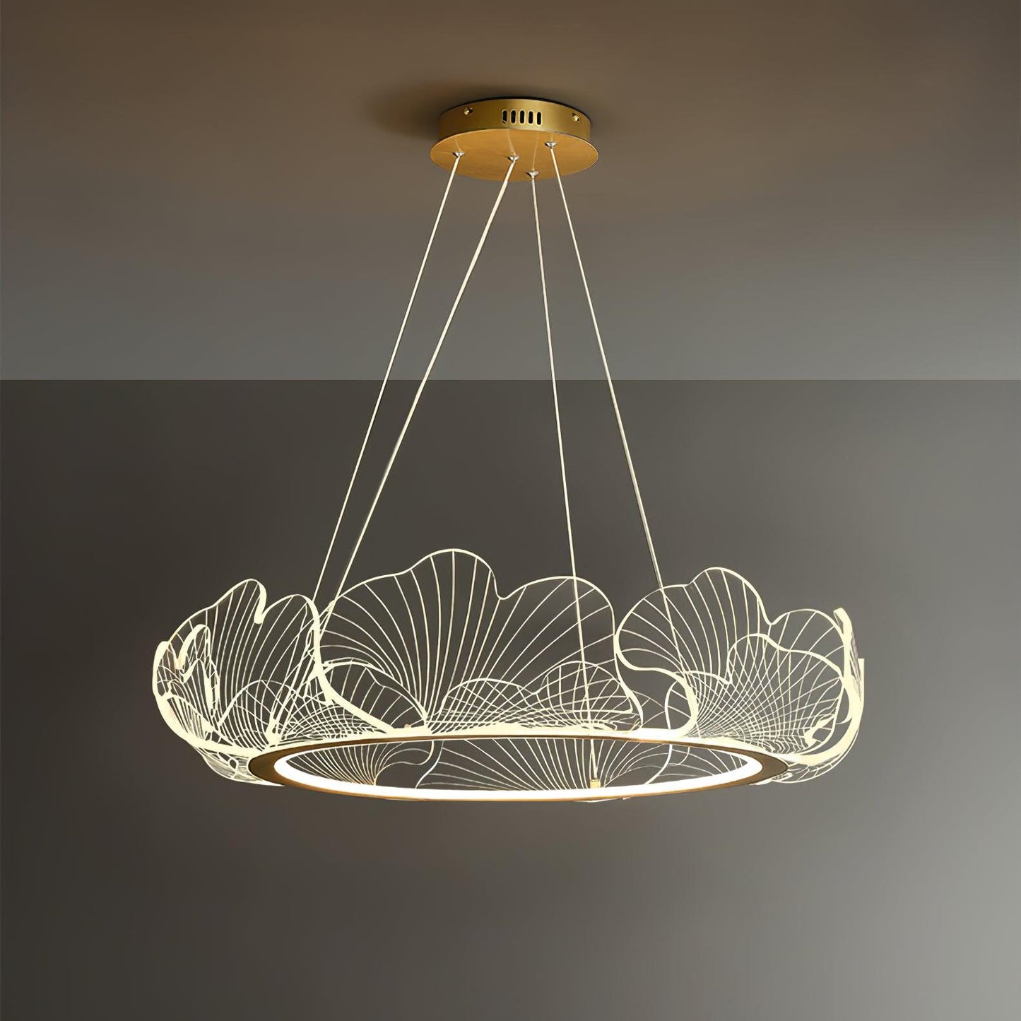 Sea Chandelier Dia 33.8″ x H 8.7″ / Dia 86cm x H 20cm (Power ~77W) Gold & Clear / Warm Light Chandelier