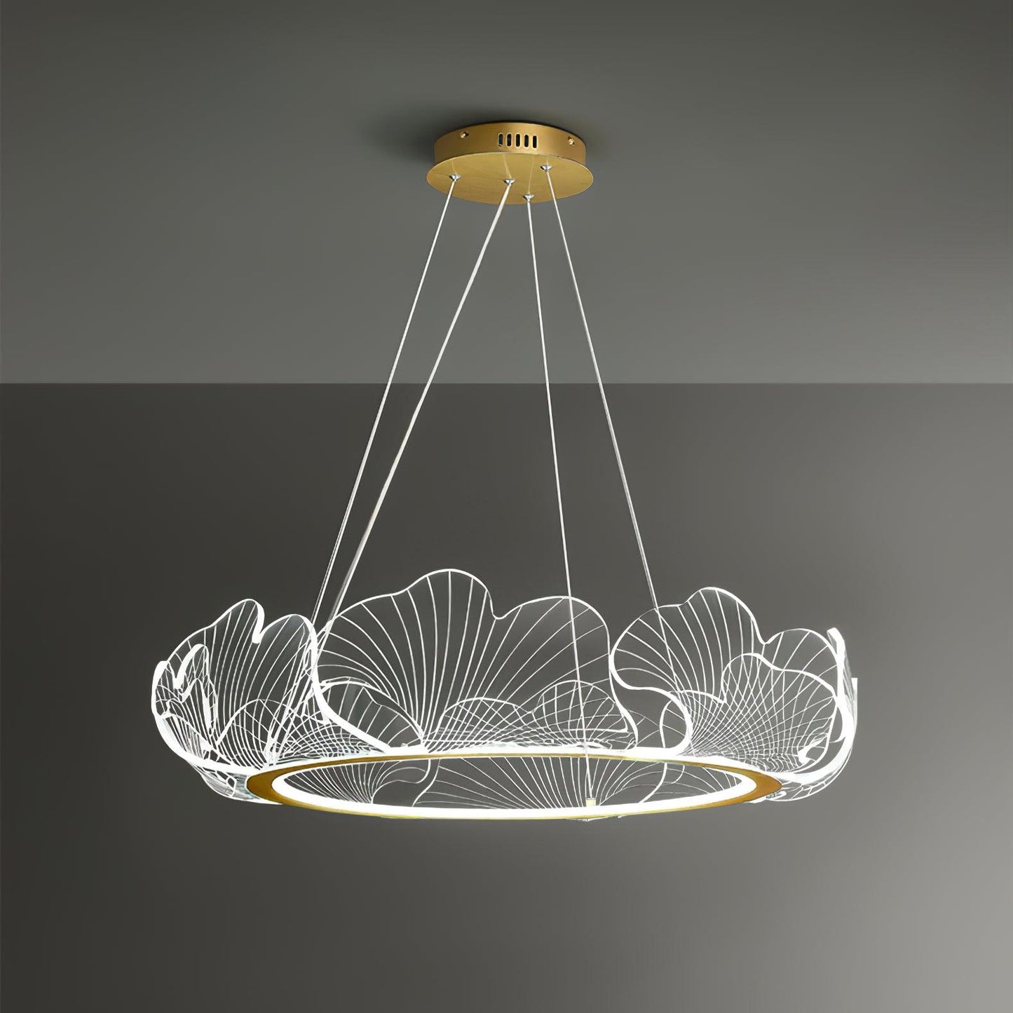 Sea Chandelier Dia 42.5″ x H 8.7″ / Dia 108cm x H 20cm (Power ~101W) Gold & Clear / Warm Light Chandelier