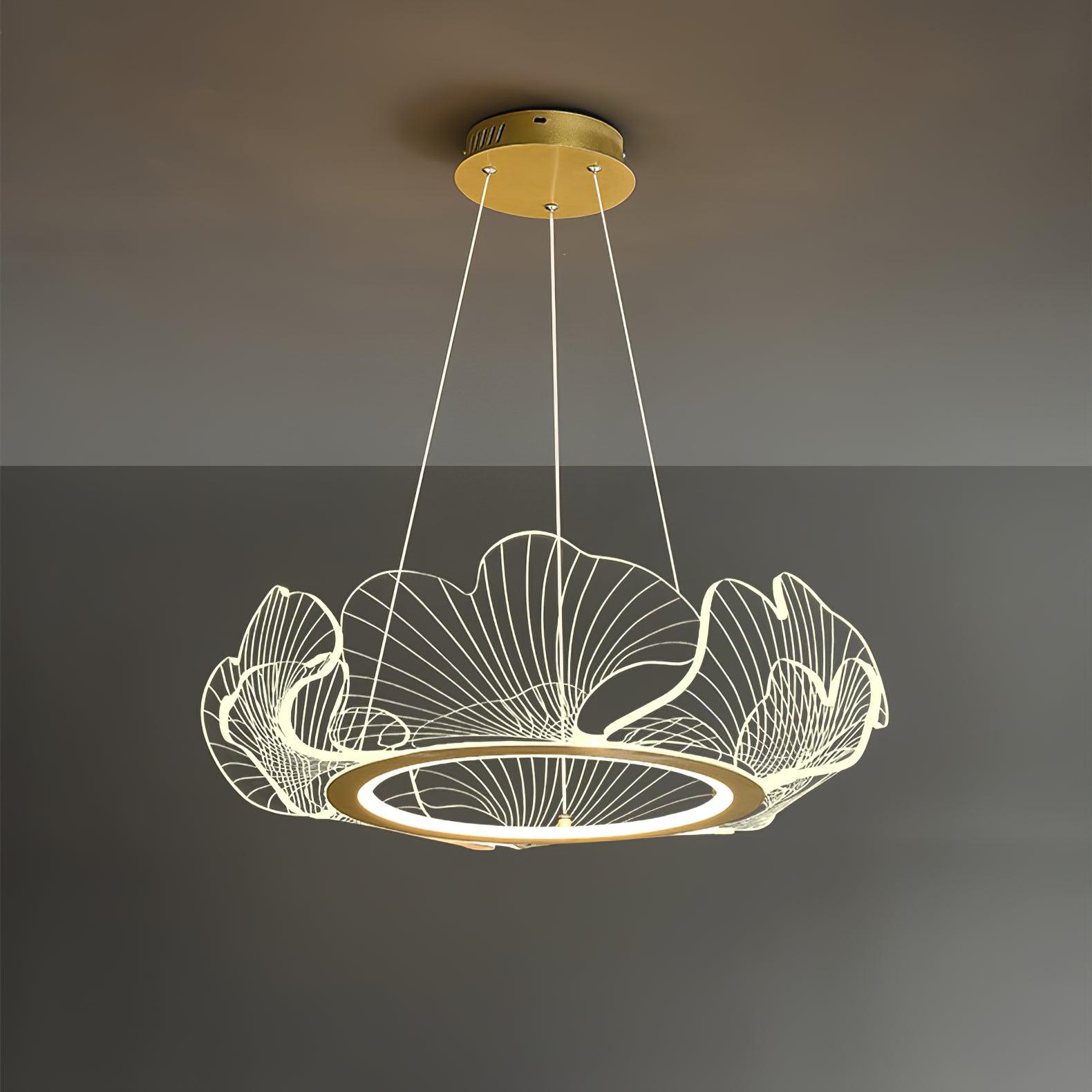 Sea Chandelier Dia 26.7″ x H 8.7″ / Dia 68cm x H 20cm (Power ~56W) Gold & Clear / Warm Light Chandelier