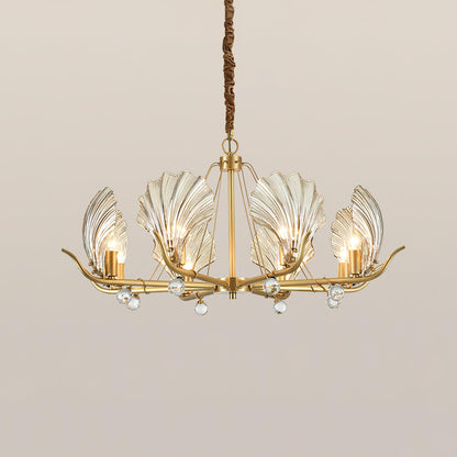 Shell Crystal Chandelier 8 heads Dia 31.4″ x H 17.7″/ Dia 80cm x H 45cm / Brass & Amber Chandelier