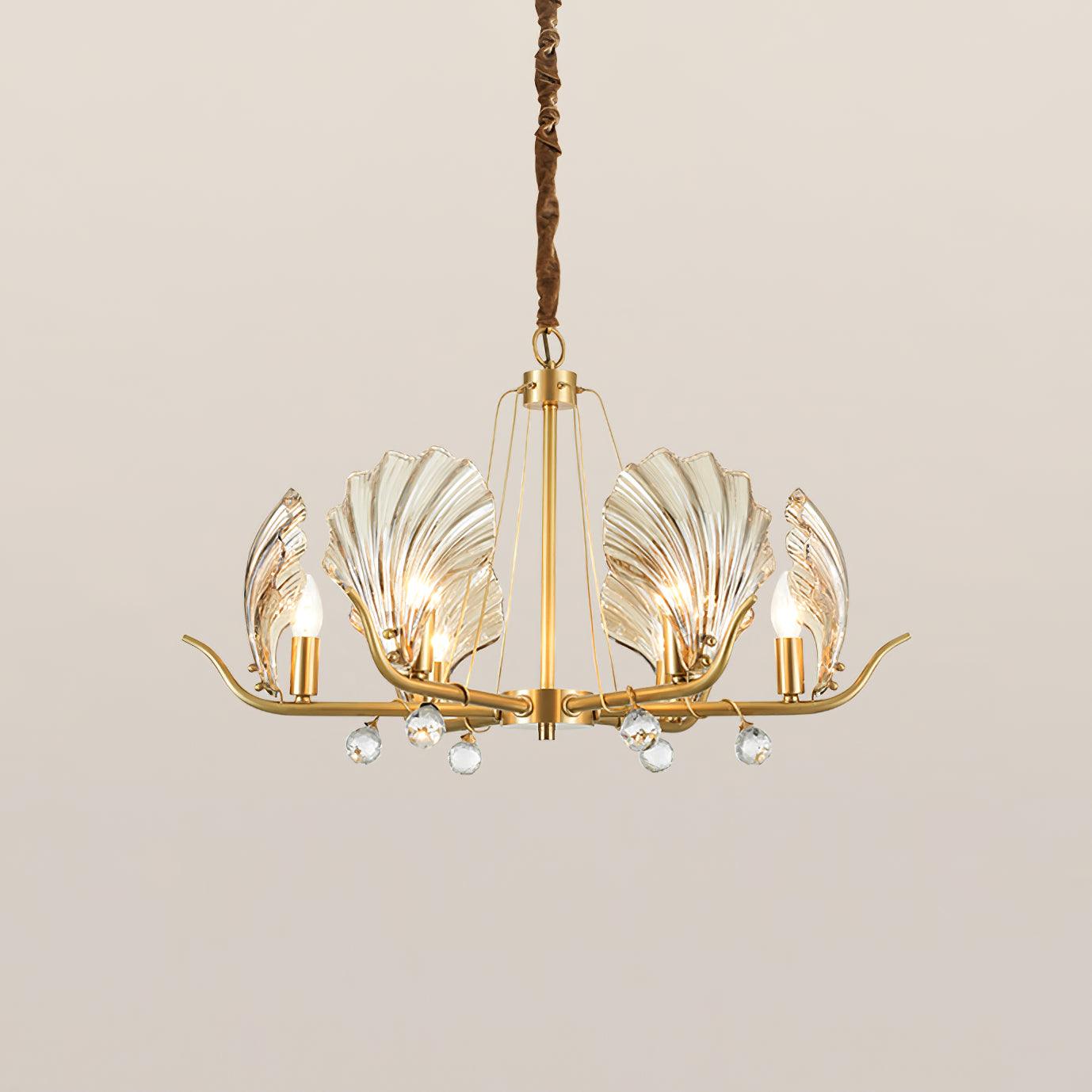 Shell Crystal Chandelier 6 heads Dia 30.7″ x H 17.7″/ Dia 78cm x H 45cm / Brass & Amber Chandelier