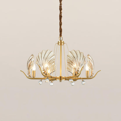 Shell Crystal Chandelier 6 heads Dia 30.7″ x H 17.7″/ Dia 78cm x H 45cm / Brass & Amber Chandelier