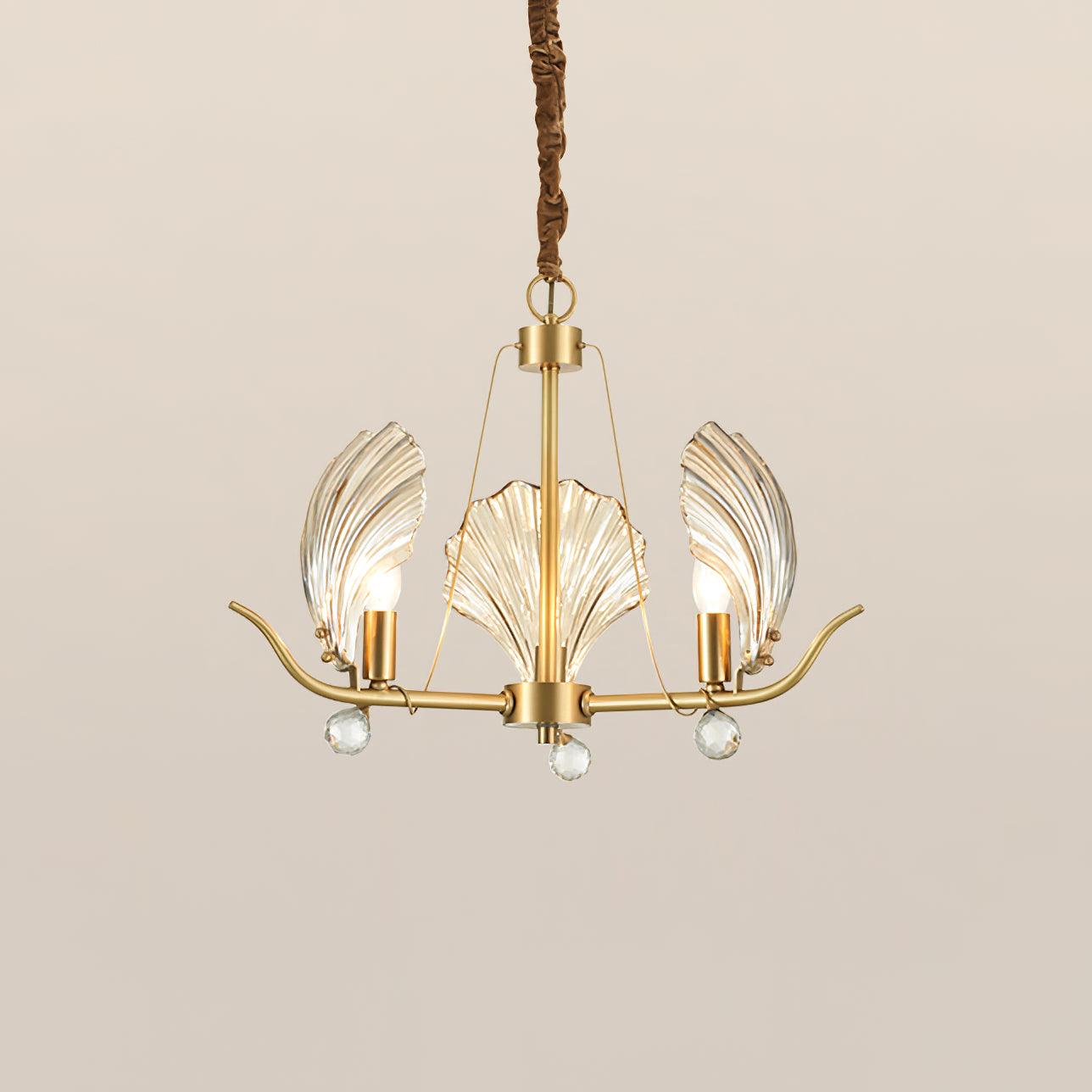 Shell Crystal Chandelier 3 heads Dia 23.6″ x H 17.7″/ Dia 60cm x H 45cm / Brass & Amber Chandelier