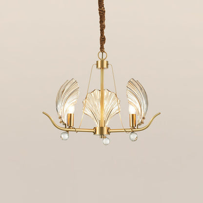 Shell Crystal Chandelier 3 heads Dia 23.6″ x H 17.7″/ Dia 60cm x H 45cm / Brass & Amber Chandelier