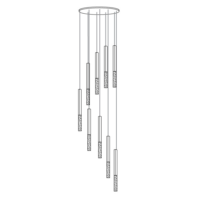 Shine Vertical Plumage Suspension 9 heads ? 19.7″ x H 98.4″ / Dia 50cm x H 250cm / Gold / Warm Light Pendant light