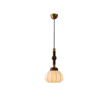 Silk Globe Pendant Lamp Dia 7.9″ x H 13.8″ / Dia 20cm x H 35cm / Gold & Walnut Color & White Pendant light