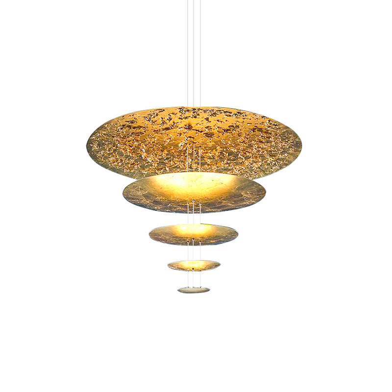 Machine Chandelier 5 layers Dia 7.1″ + 11.8″ + 19.7″ + 31.5″ + 47.2″ / Gold foil / Warm Light Chandelier