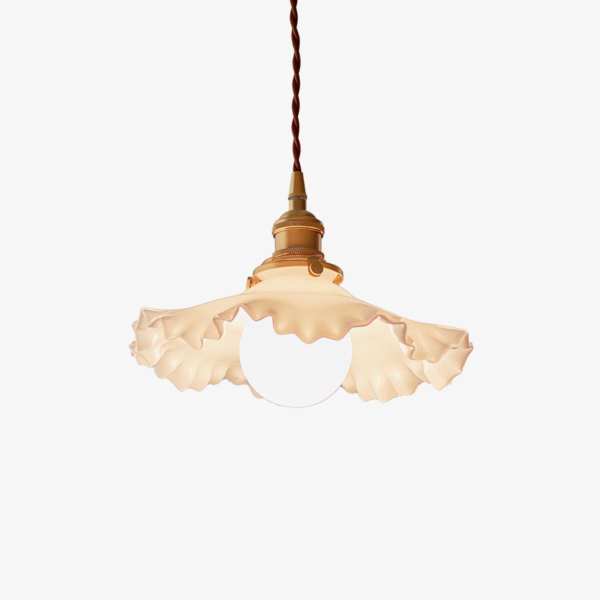 Small Floral Pendant Lamp Dia 9.8″ x H 5.9″ / Dia 25cm x H 15cm / Brass & White Pendant light