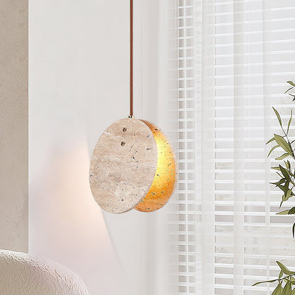 Solstice Stone Pendant Light Dia 7.9’’ x H 7.9’’ / Yellow Travertine pendant Lamp