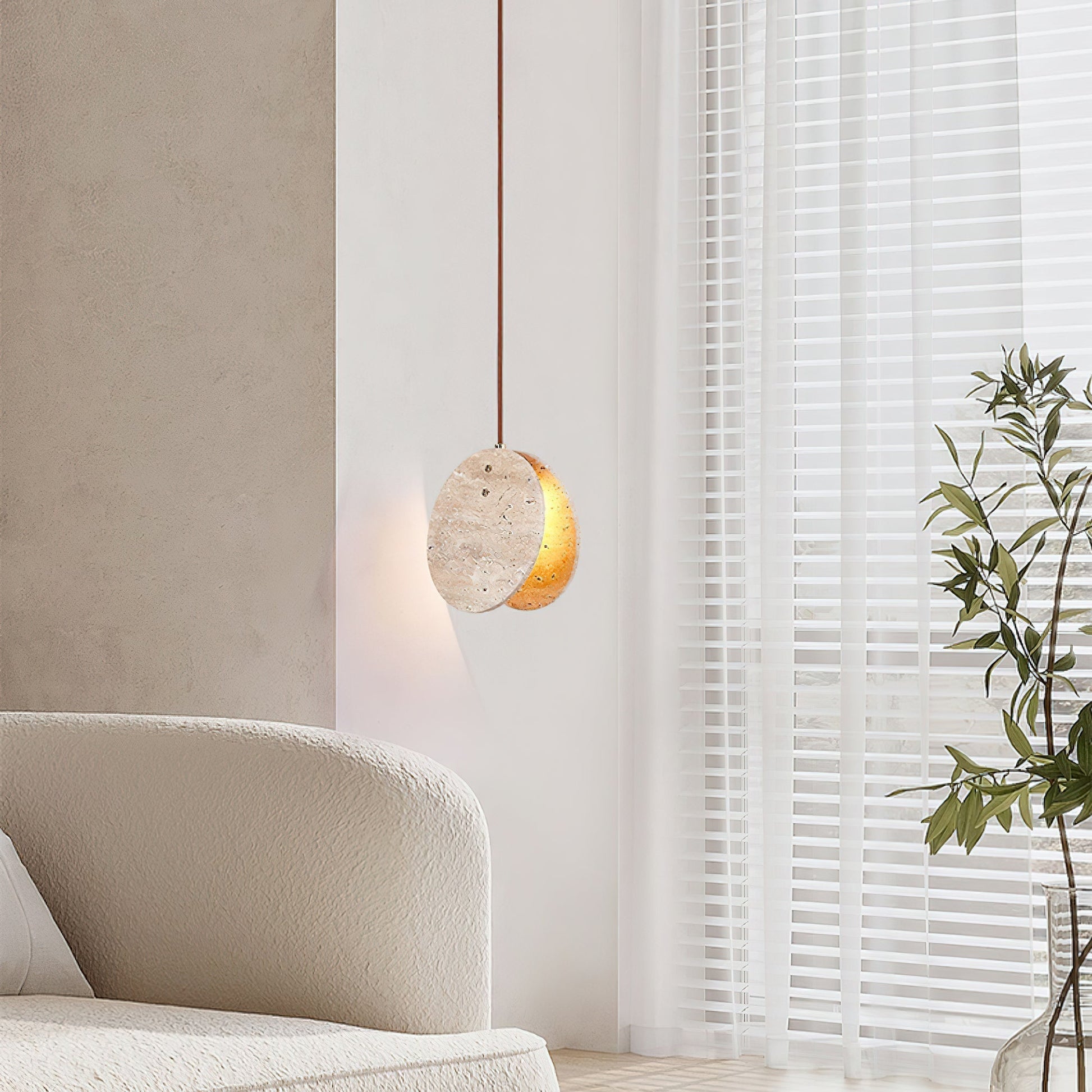 Solstice Stone Pendant Light Dia 7.9’’ x H 7.9’’ / Yellow Travertine pendant Lamp
