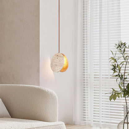 Solstice Stone Pendant Light Dia 7.9’’ x H 7.9’’ / Yellow Travertine pendant Lamp