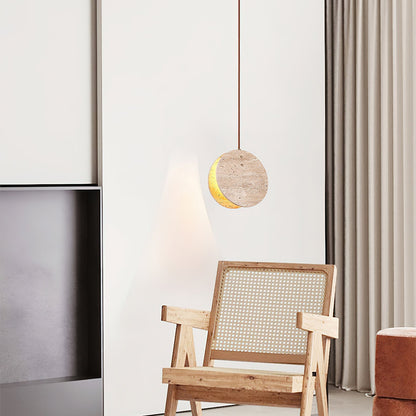 Solstice Stone Pendant Light Dia 7.9’’ x H 7.9’’ / Yellow Travertine pendant Lamp