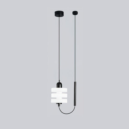 Small Nordic Glass Pendant Lamp L 11.8″ x W 7.1″ x H 15.7″ / L 30cm x W 18cm x H 40cm / Black & White / Warm Light