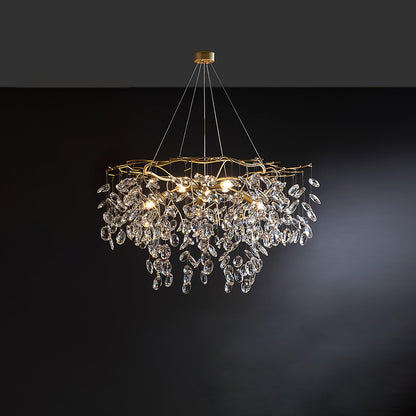 Sofia Chandeliers Dia 34.2″ x H 12.5″ / Dia 87cm x H 32cm (E14 Bulbs* 8) / Brass & Clear Chandelier
