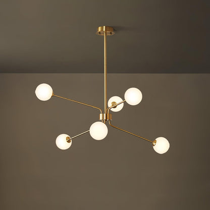 Solaire Arm Chandelier 6heads Dia 33.4″ x H 14.9″/ Dia 85cm x H 38cm / Brass & White Chandelier
