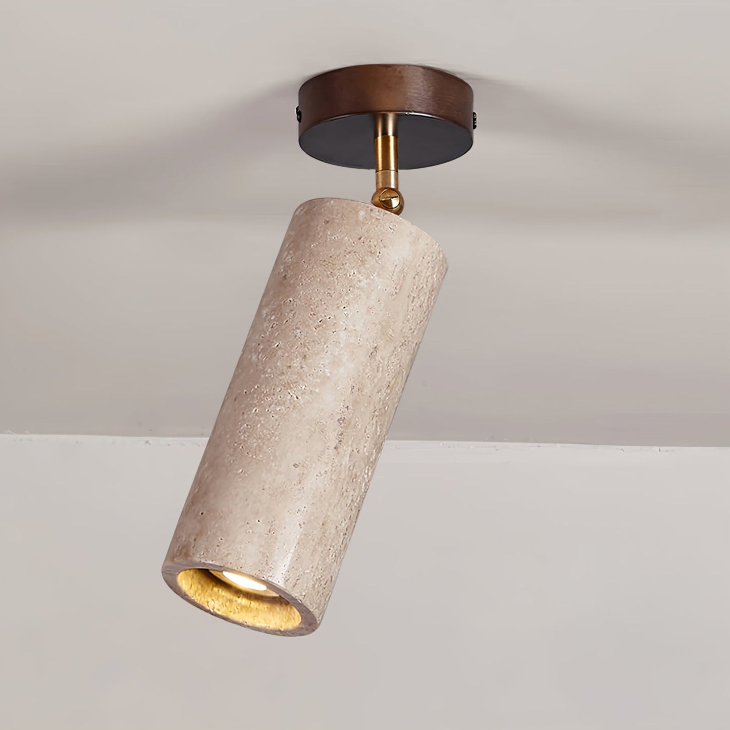 Solis Stone Spotlight ? 2.6″ x H 6.3″ / Walnut Wood & Yellow Travertine / Warm Light 1001 Ceiling lamp
