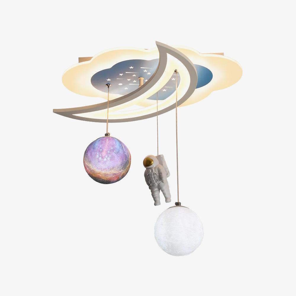 Space Astronaut Star Ceiling Lamp L 17.7″ x W 16.3″ x H 3.9″ / L 45cm x W 41.5cm x H 10cm / White + Blue / Warm Light