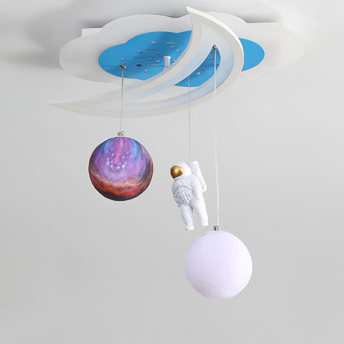 Space Astronaut Star Ceiling Lamp L 17.7″ x W 16.3″ x H 3.9″ / L 45cm x W 41.5cm x H 10cm / White + Blue / Cool Light