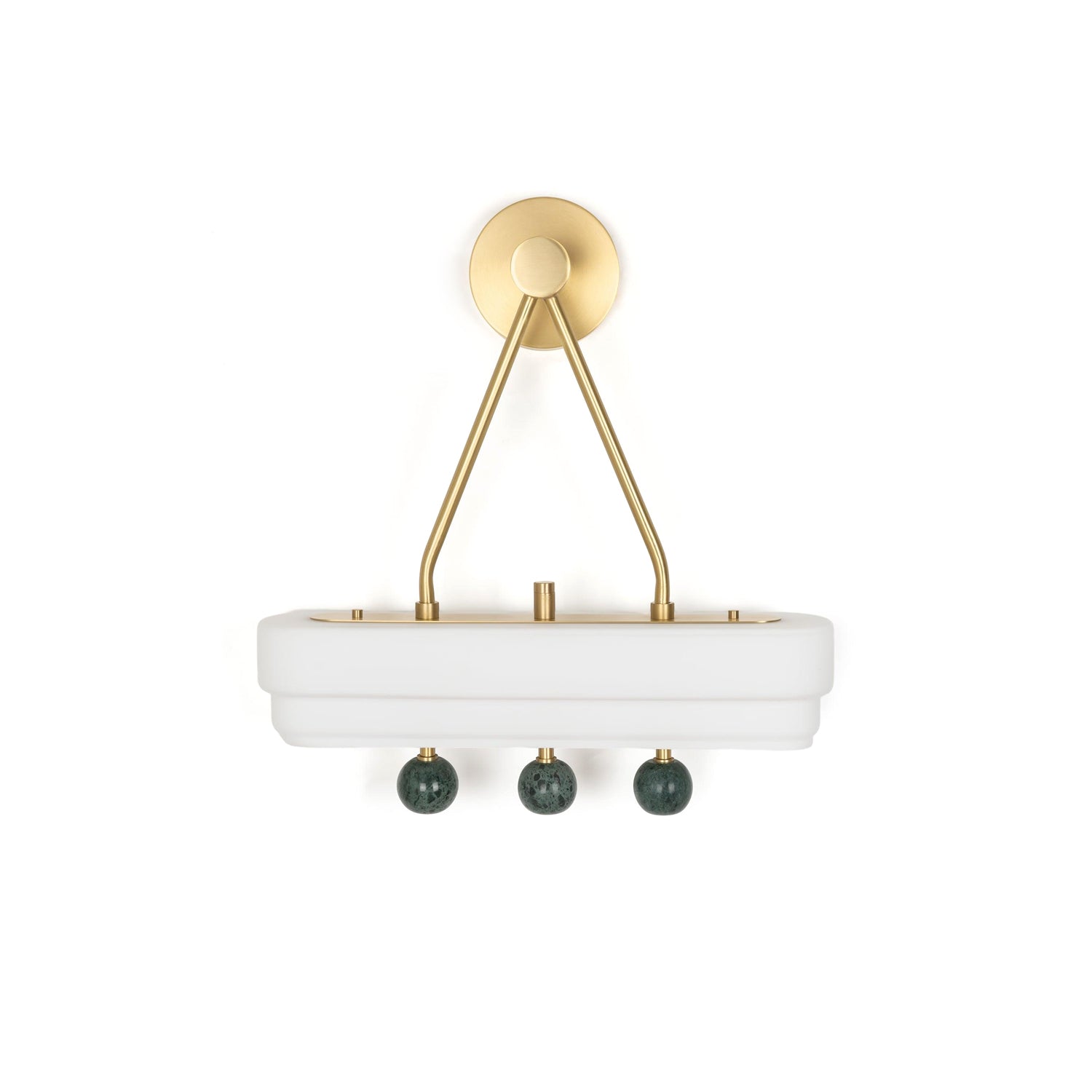 Spate Wall light ? 15.7″ x H 15.7″ / Dia 40cm x H 40cm / Brushed Brass & White Glass & Green Marble / Warm White Wall