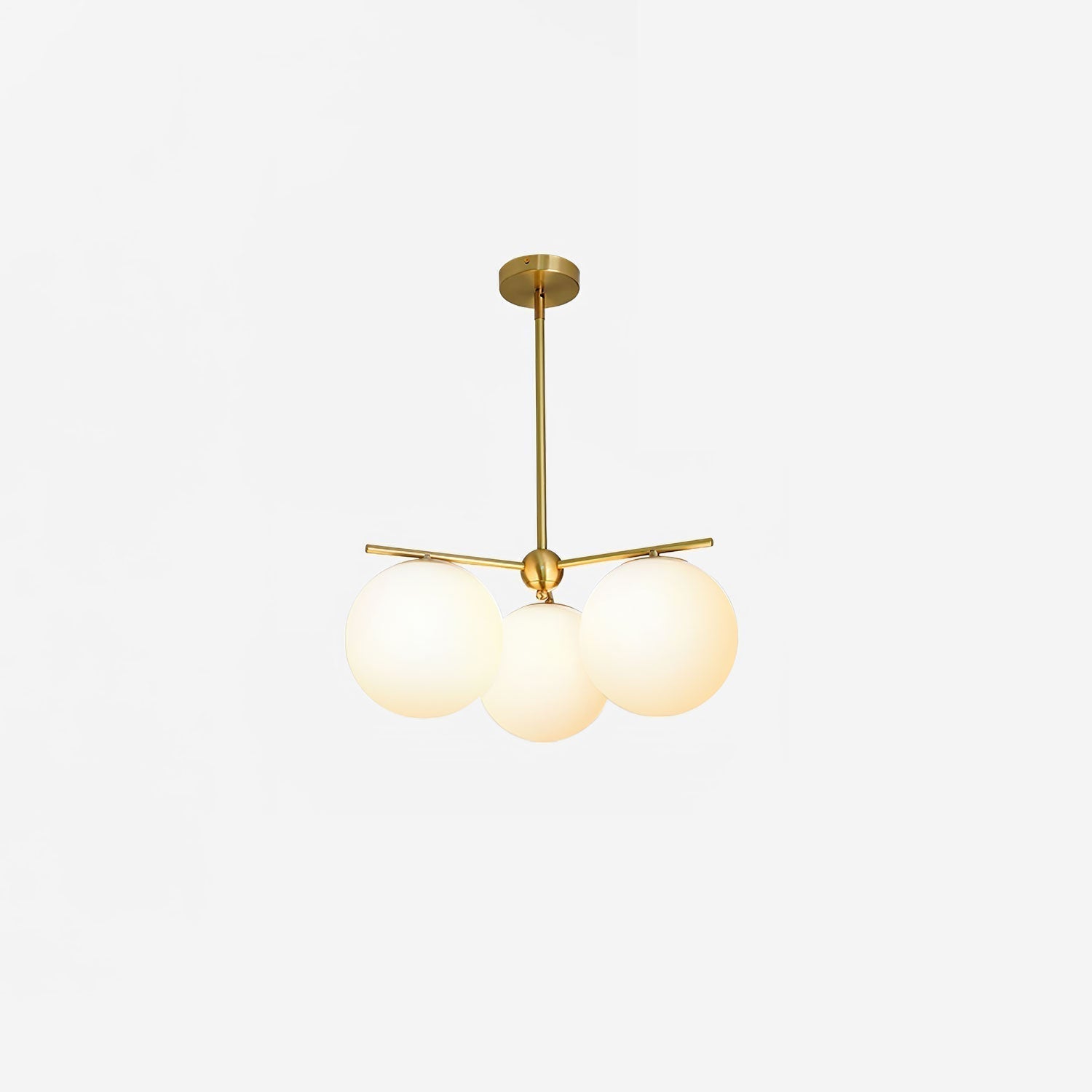 Sphere & Stem Chandelier 3 heads Φ 19.7″ x H 29.5″ / Dia 50cm x H 75cm / Brass & White Chandelier