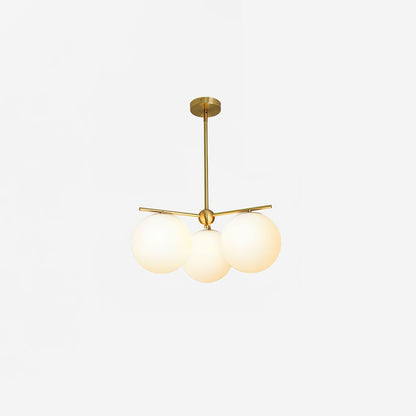 Sphere & Stem Chandelier 3 heads Φ 19.7″ x H 29.5″ / Dia 50cm x H 75cm / Brass & White Chandelier