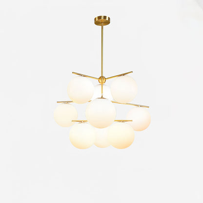 Sphere & Stem Chandelier 9 heads Φ 35.4″ x H 41.7″ / Dia 90cm x H 106cm / Brass & White Chandelier