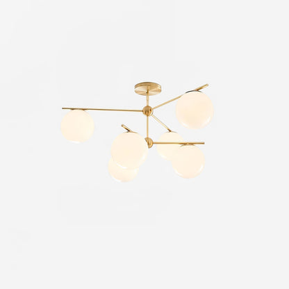 Sphere & Stem Chandelier 6 heads Φ 35.4″ x H 36.6″ / Dia 90cm x H 93cm / Brass & White Chandelier