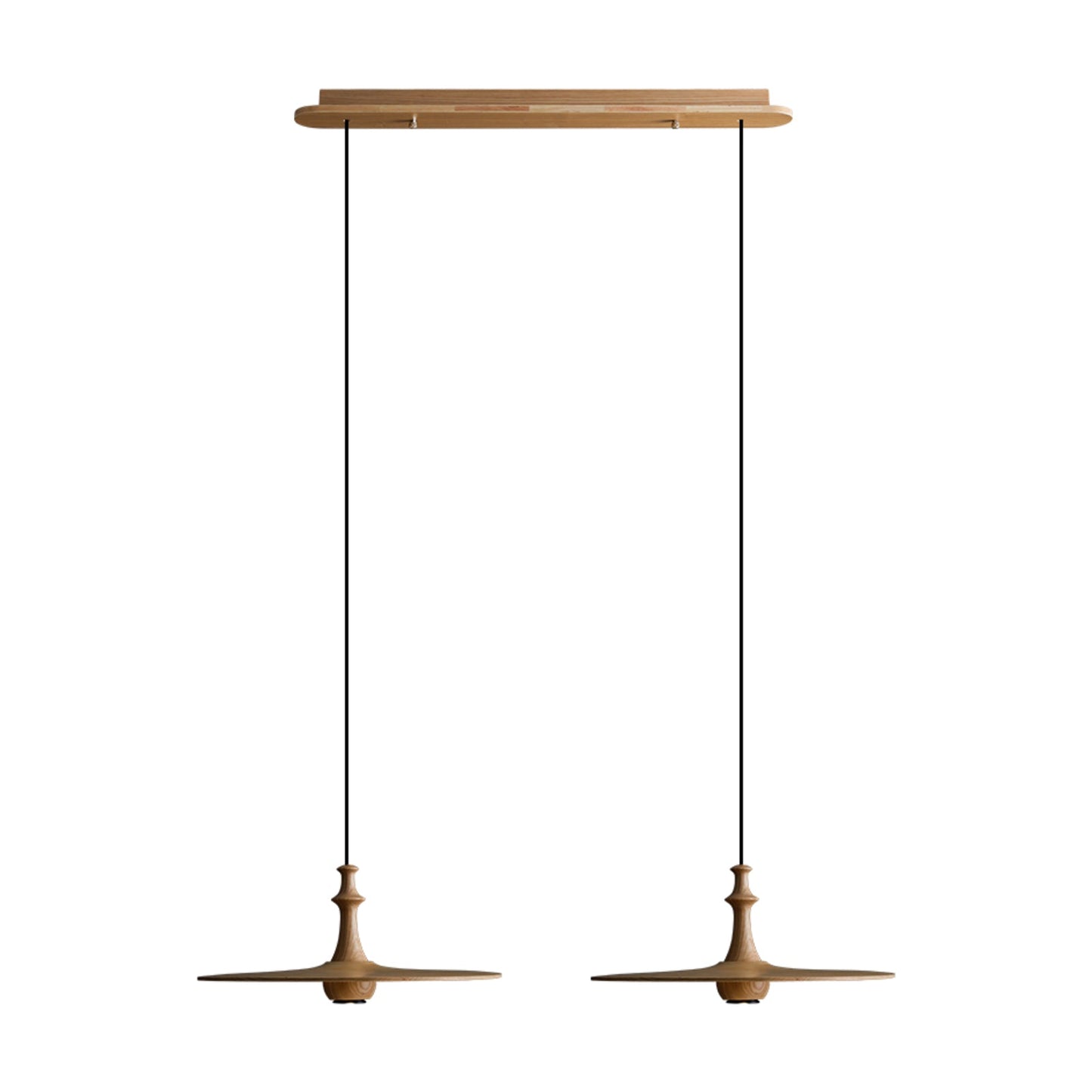 Spindle Disc Pendant Lamp Long canopy 2 heads: L 29.9″ x H 59.1″ / Wood Color Pendant light