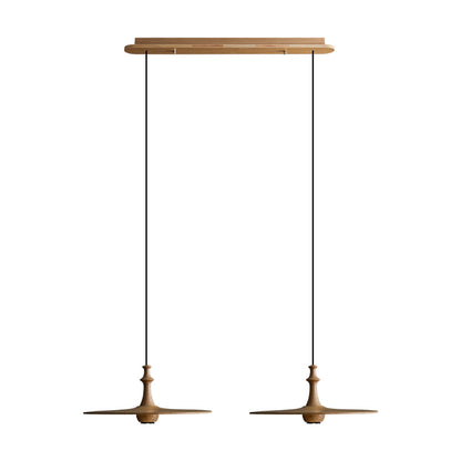 Spindle Disc Pendant Lamp Long canopy 2 heads: L 29.9″ x H 59.1″ / Wood Color Pendant light