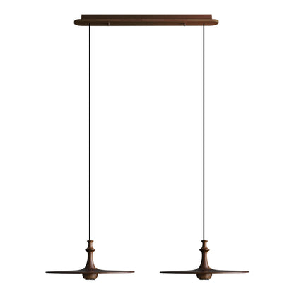 Spindle Disc Pendant Lamp Long canopy 2 heads: L 29.9″ x H 59.1″ / Walnut Color Pendant light
