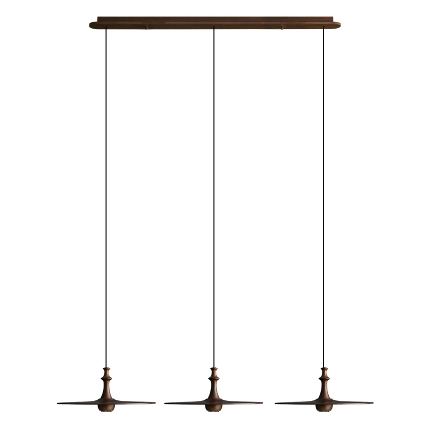 Spindle Disc Pendant Lamp Long canopy 3 heads: L 45.7″ x H 9.1″ / Walnut Color Pendant light
