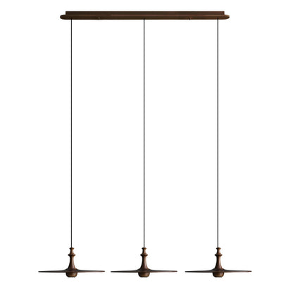 Spindle Disc Pendant Lamp Long canopy 3 heads: L 45.7″ x H 9.1″ / Walnut Color Pendant light