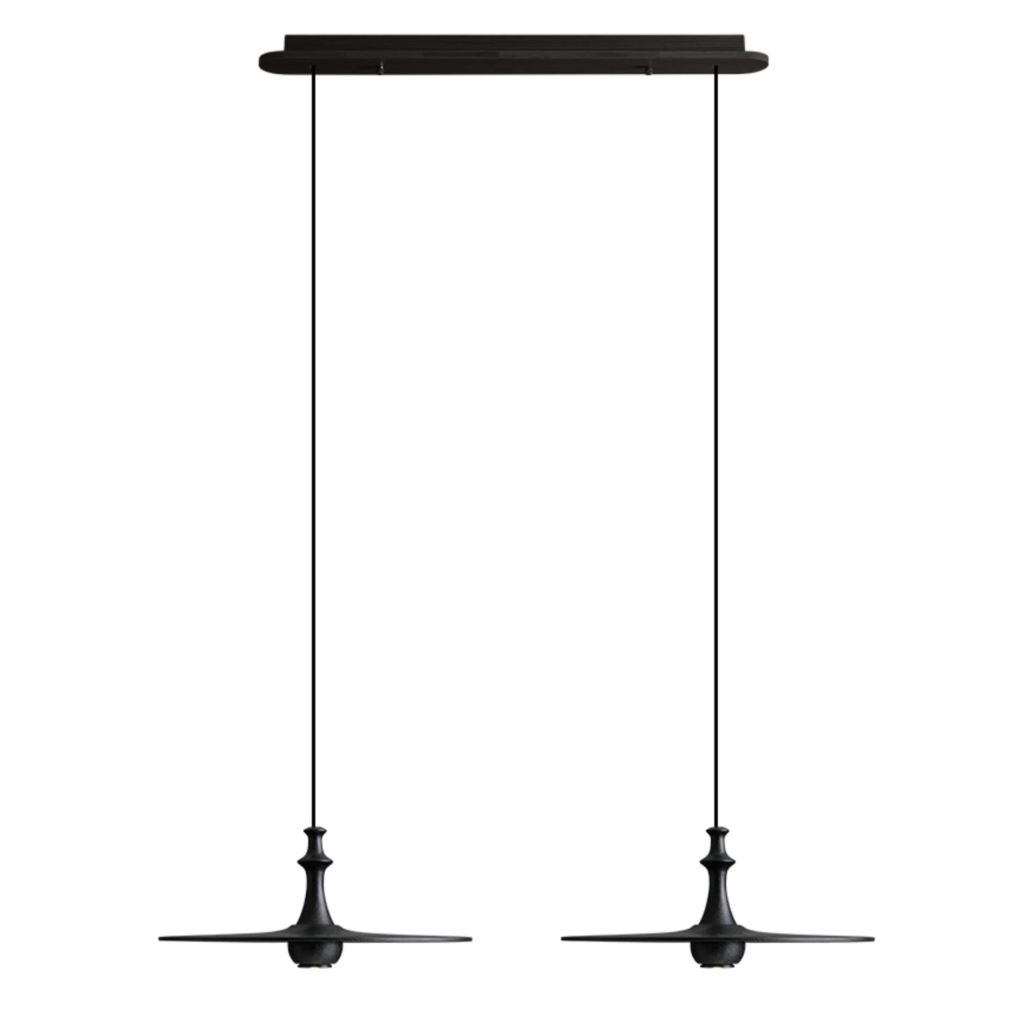 Spindle Disc Pendant Lamp Long canopy 2 heads: L 29.9″ x H 59.1″ / Black Pendant light