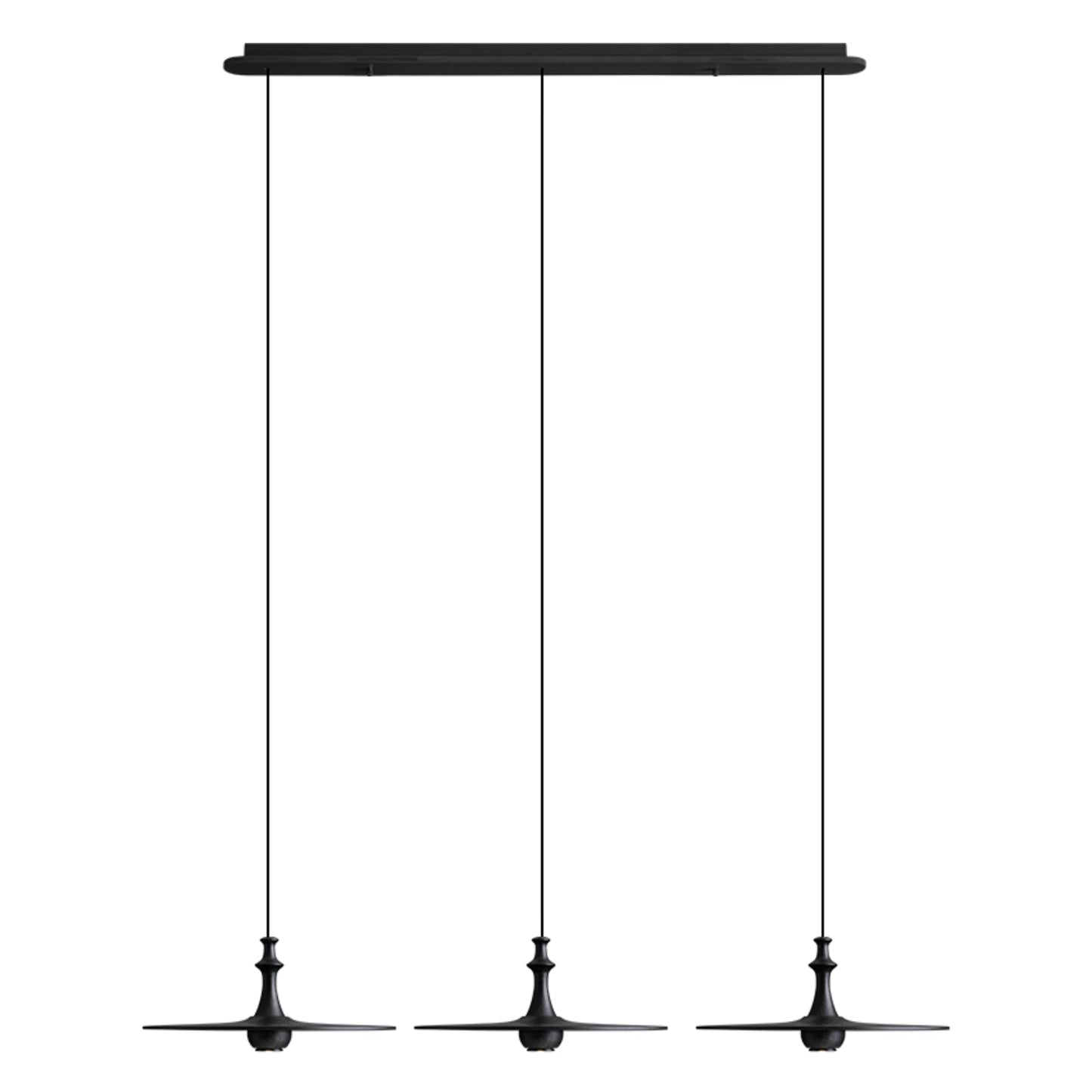 Spindle Disc Pendant Lamp Long canopy 3 heads: L 45.7″ x H 9.1″ / Black Pendant light