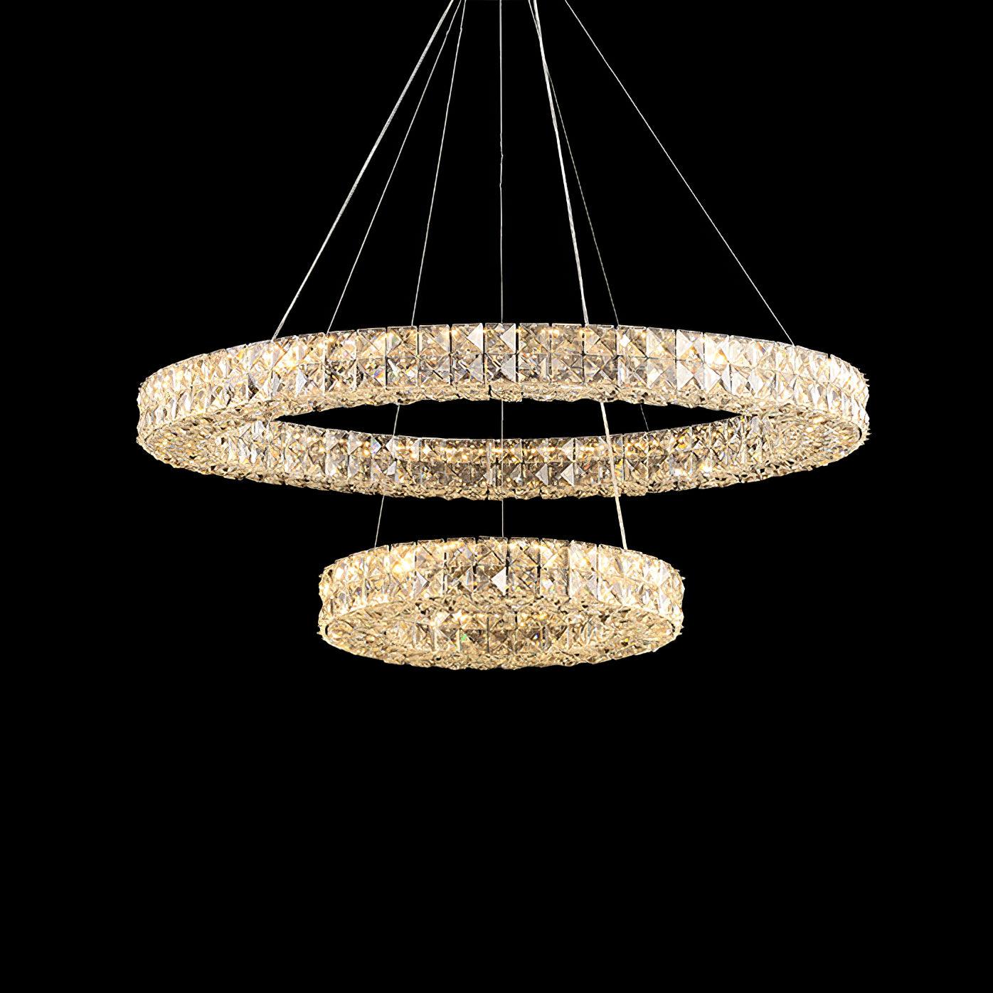 Spiridon Chandelier Dia 23.6″ + Dia 31.5″ x H 59″ / Dia 60cm + Dia 80cm x H 150cm / Silver / Warm White Chandelier
