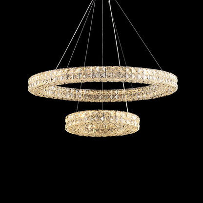 Spiridon Chandelier Dia 23.6″ + Dia 31.5″ x H 59″ / Dia 60cm + Dia 80cm x H 150cm / Silver / Warm White Chandelier