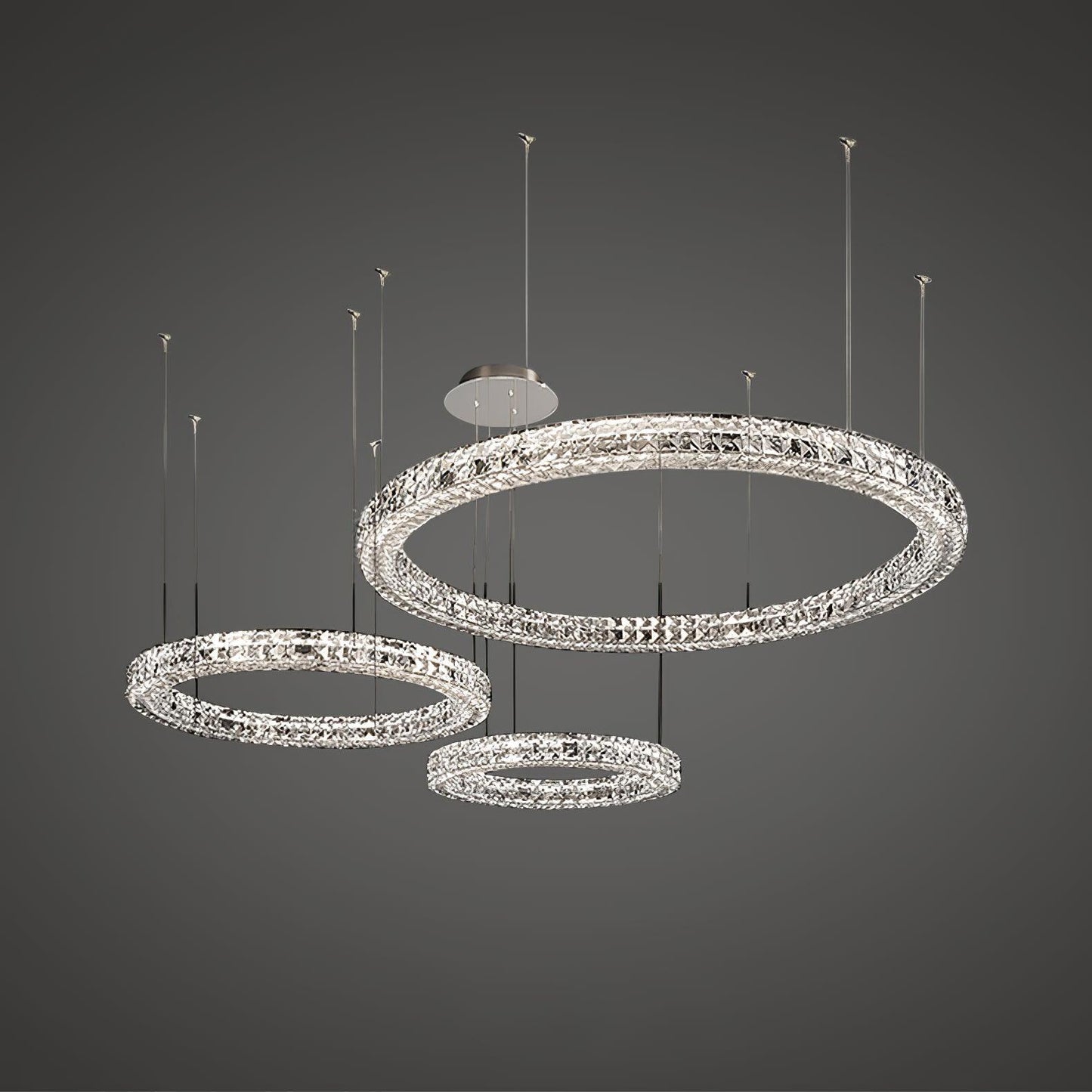 Spiridon Chandelier Dia 15.7″ + Dia 23.6″ + Dia 31.5″ x H 59″ / Dia 40cm + Dia 60cm + Dia 80cm x H 150cm / Silver / Warm
