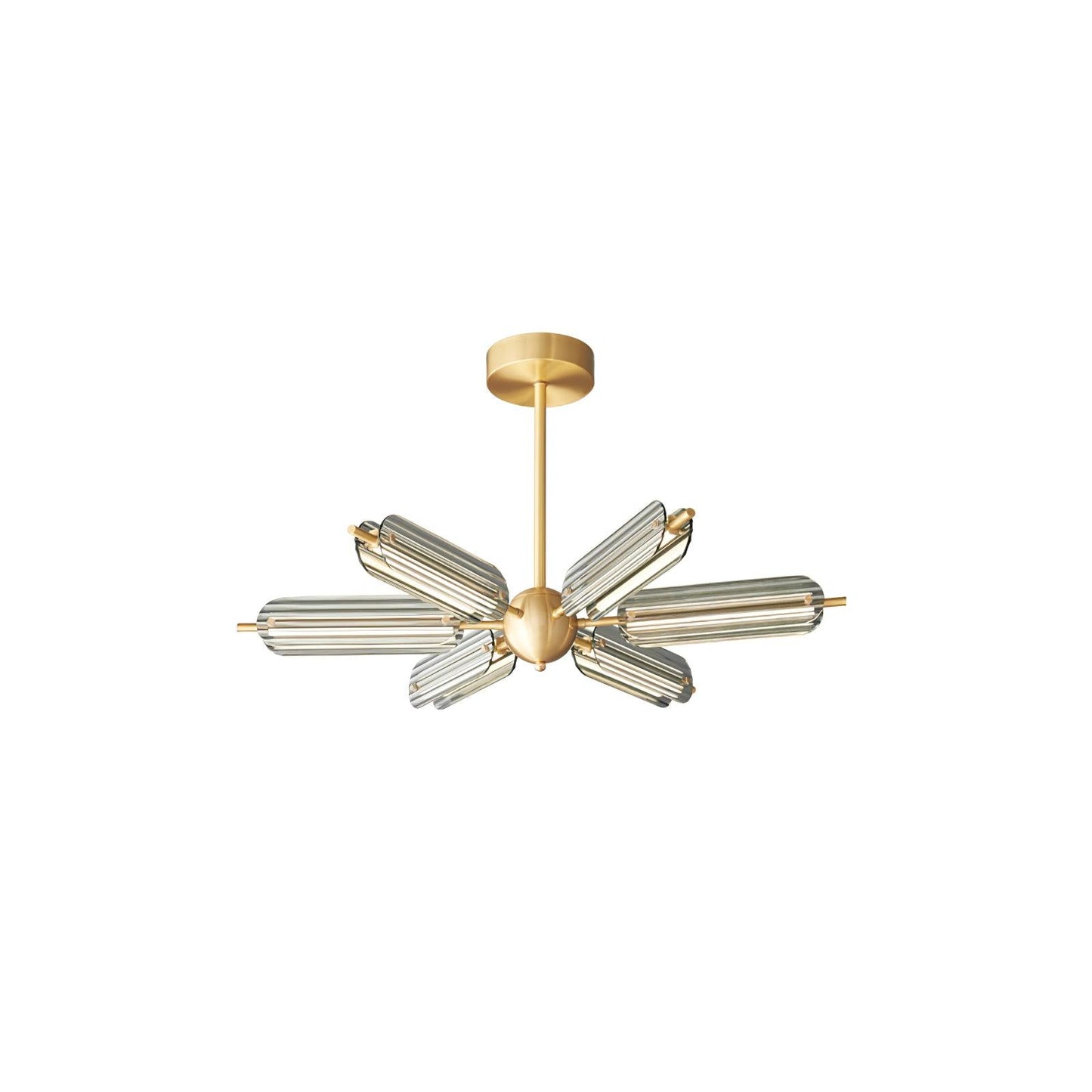Sputnik Brass Chandelier Model A 6 Heads Dia 31.5″ x H 4.7″ / Dia 80cm x H 12cm / Brass & Smoke gray / Warm Light