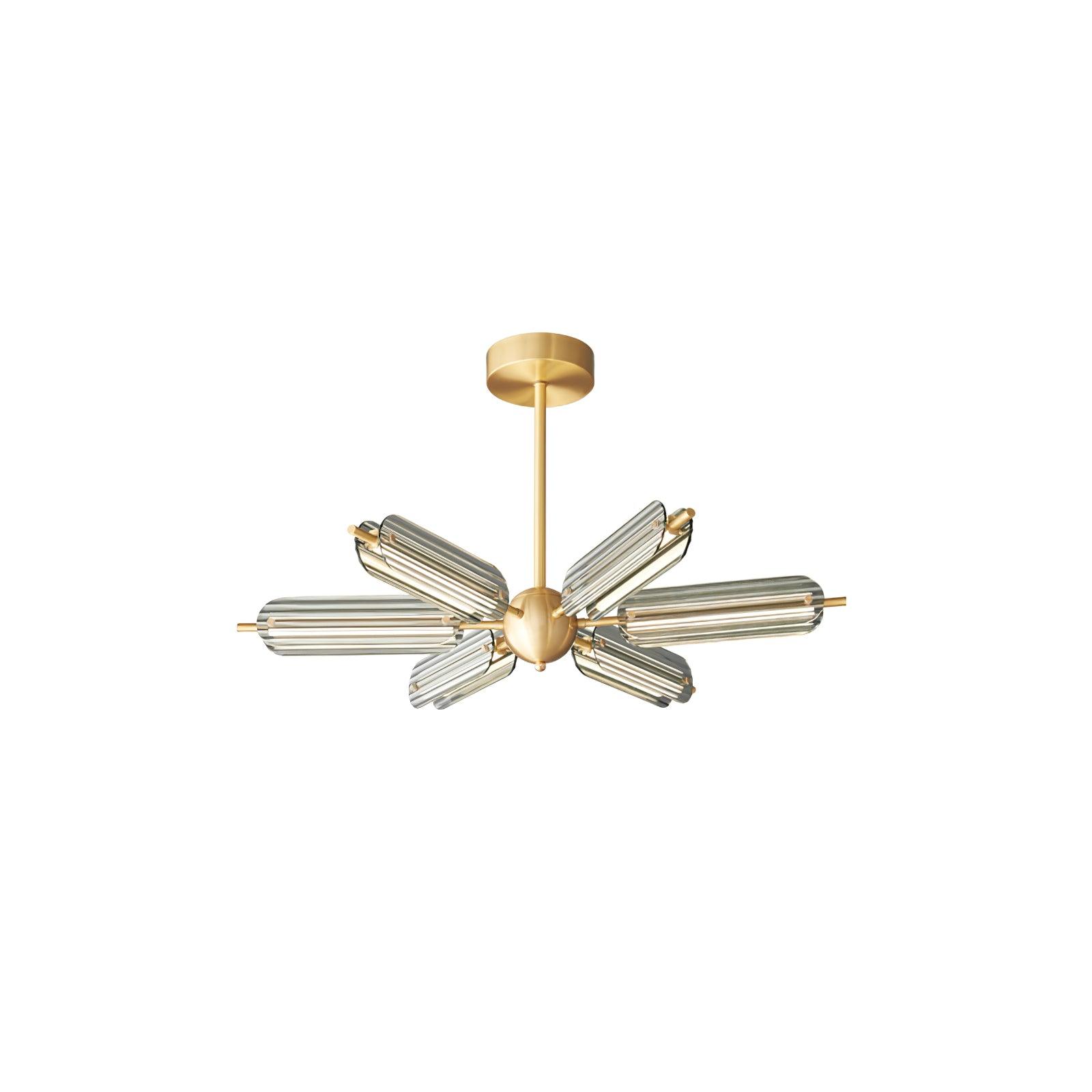 Sputnik Brass Chandelier Model A 6 Heads Dia 31.5″ x H 4.7″ / Dia 80cm x H 12cm / Brass & Smoke gray / Warm Light