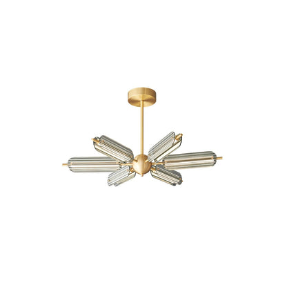 Sputnik Brass Chandelier Model A 6 Heads Dia 31.5″ x H 4.7″ / Dia 80cm x H 12cm / Brass & Smoke gray / Warm Light