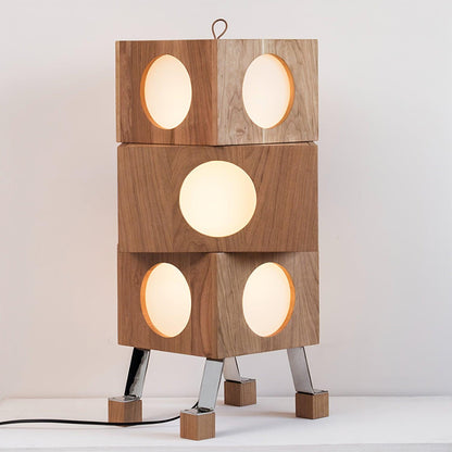 Square Robot Floor Lamp L 17.7″ x W 12.6″ x H 25.2″ / L 45cm x W 32cm x H 64cm / Cherry wood color & White / US Plug