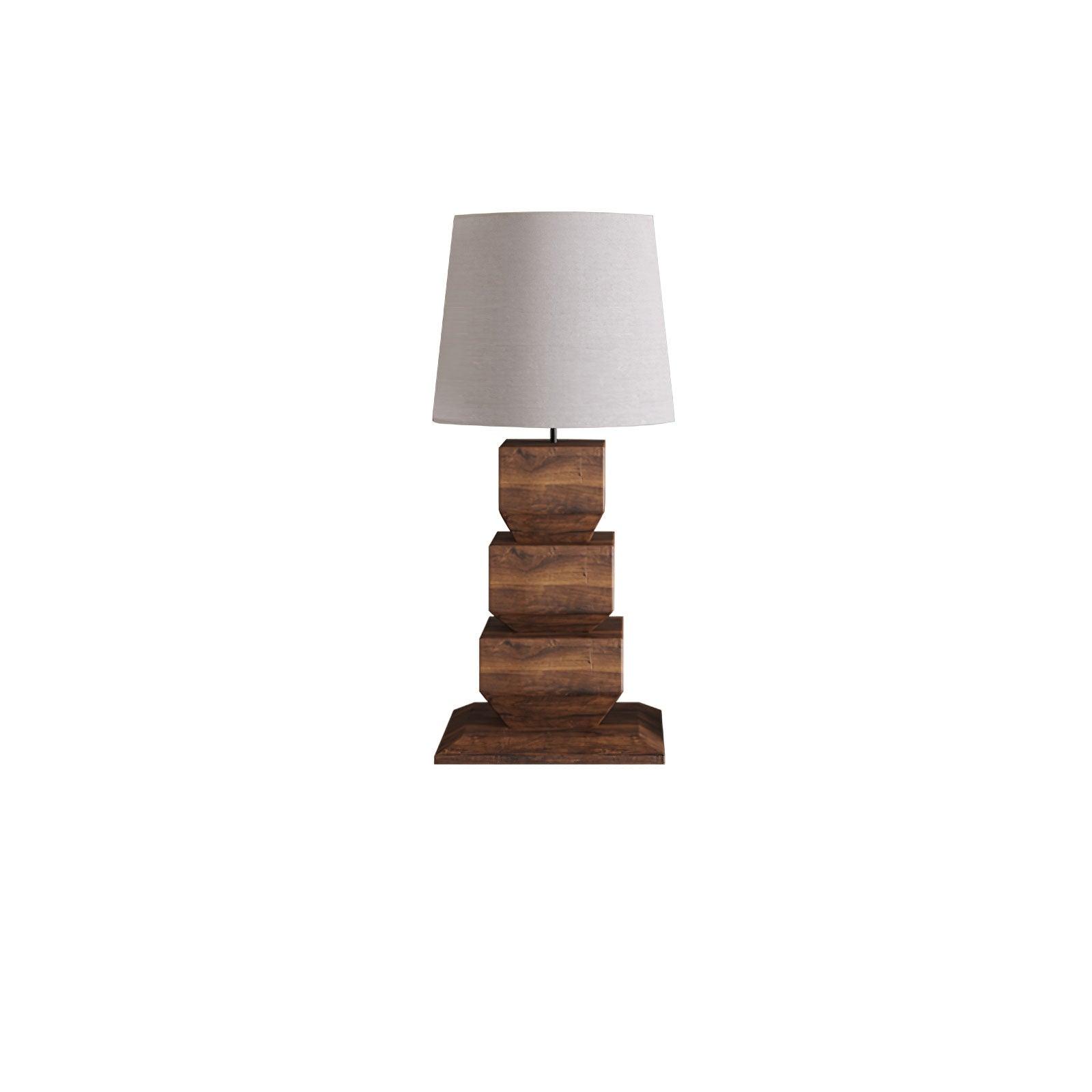 Stacked Wooden Table Lamp Dia 15.7″ x H 34.3″ / Dia 40cm x H 87cm / Walnut Colour & White Fabric / US Plug Table lamp